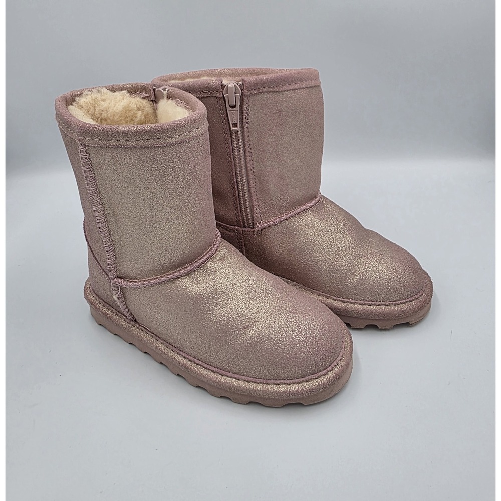 Bearpaw Girls Suede Leather Glitter Pink Boots Eliza Toddler Faux Fur Zip US 9